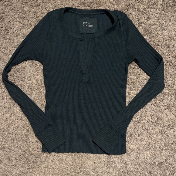aerie Tops - Aerie Deep Teal Ribbed Long Sleeve Top